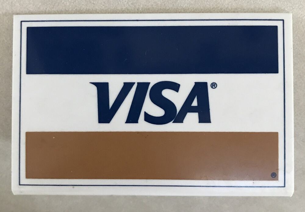 Vintage 70s VISA Navy Gold Credit Card Business Sign Stand Acrylic 4“ x 2.5“